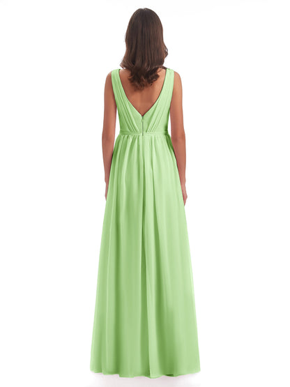 Sophia Sheath Floor Length V Neck Chiffon Bridesmaid Dresses