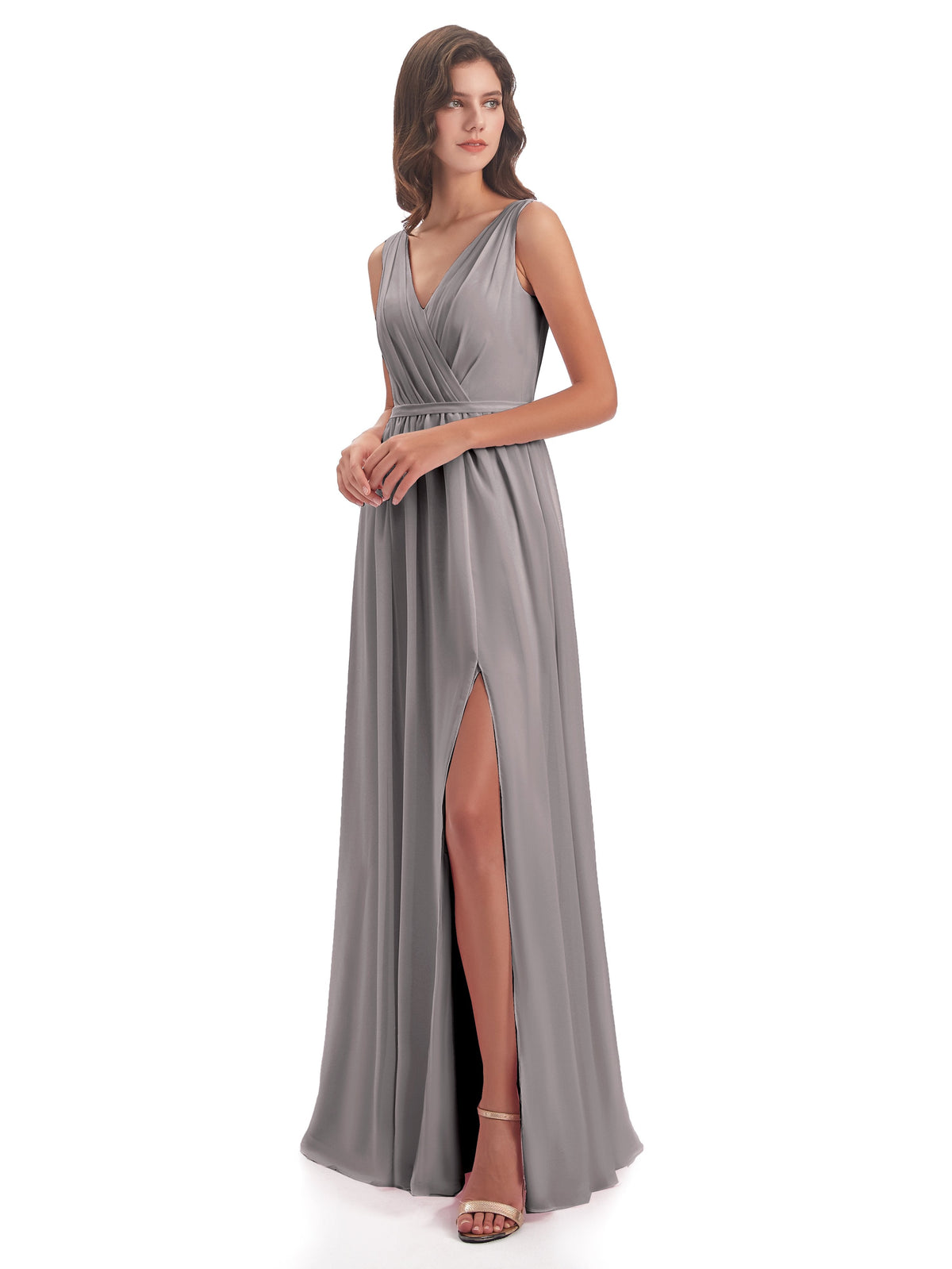 Sophia Sheath Floor Length V Neck Chiffon Bridesmaid Dresses