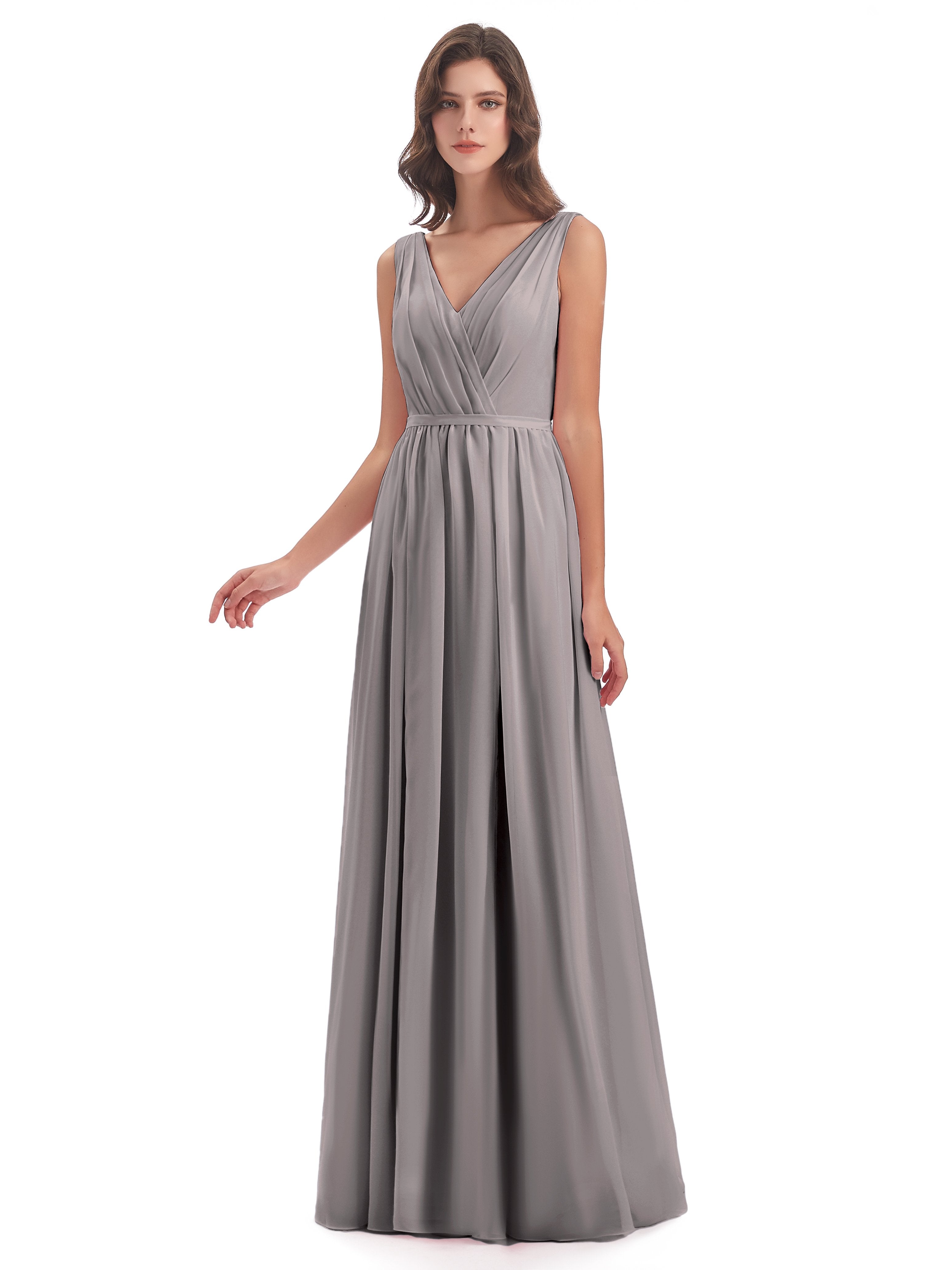 Sophia Sheath Floor Length V Neck Chiffon Bridesmaid Dresses