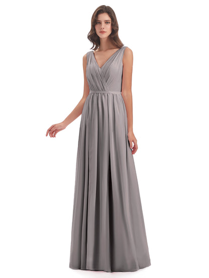 Sophia Sheath Floor Length V Neck Chiffon Bridesmaid Dresses