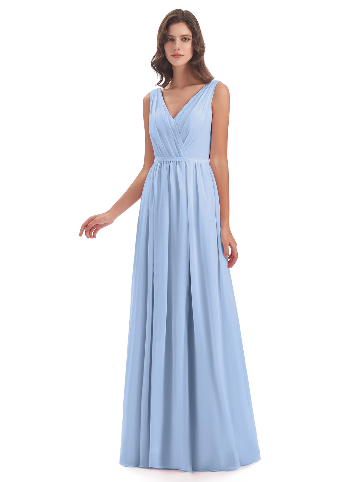 Sophia Sheath Floor Length V Neck Chiffon Bridesmaid Dresses