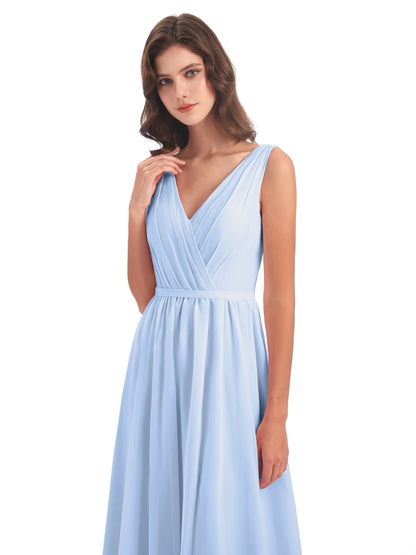 Sophia Sheath Floor Length V Neck Chiffon Bridesmaid Dresses