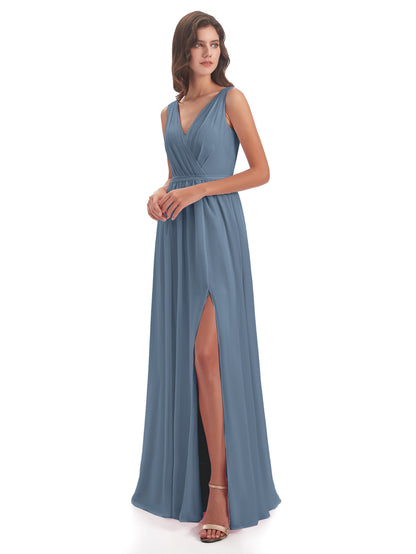 Sophia Sheath Floor Length V Neck Chiffon Bridesmaid Dresses