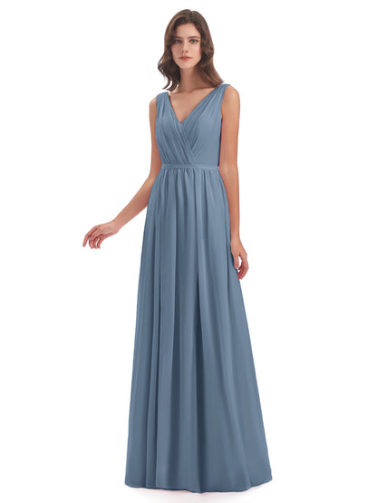 Sophia Sheath Floor Length V Neck Chiffon Bridesmaid Dresses