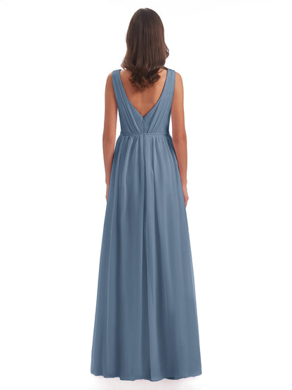 Sophia Sheath Floor Length V Neck Chiffon Bridesmaid Dresses