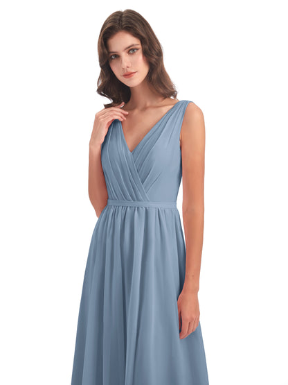 Sophia Sheath Floor Length V Neck Chiffon Bridesmaid Dresses