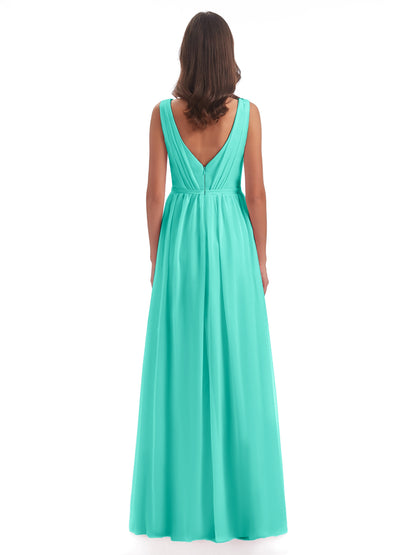 Sophia Sheath Floor Length V Neck Chiffon Bridesmaid Dresses