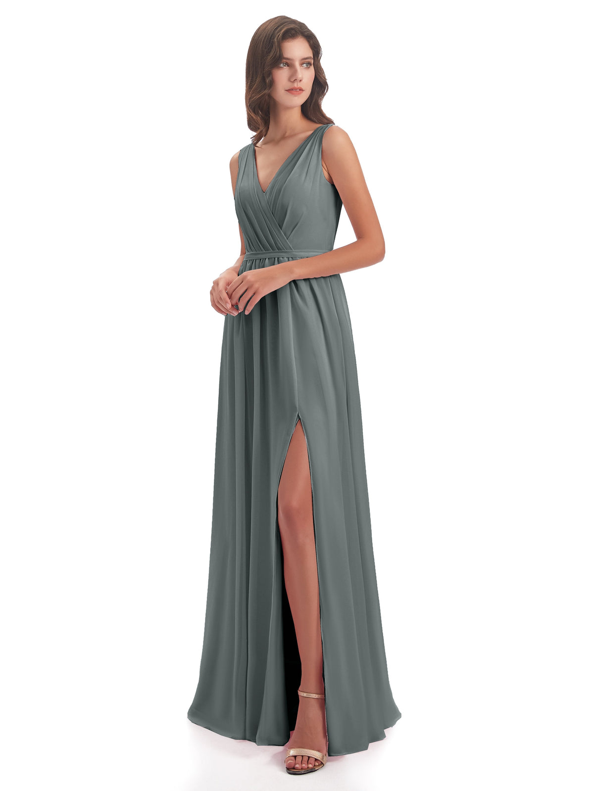 Sophia Sheath Floor Length V Neck Chiffon Bridesmaid Dresses