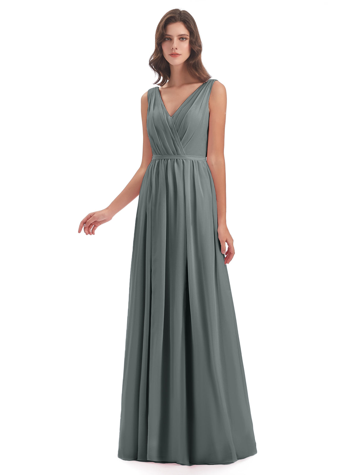 Sophia Sheath Floor Length V Neck Chiffon Bridesmaid Dresses