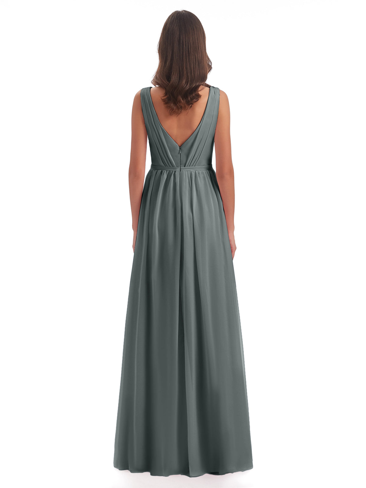 Sophia Sheath Floor Length V Neck Chiffon Bridesmaid Dresses