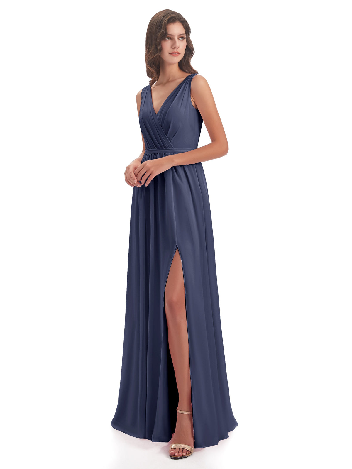 Sophia Sheath Floor Length V Neck Chiffon Bridesmaid Dresses