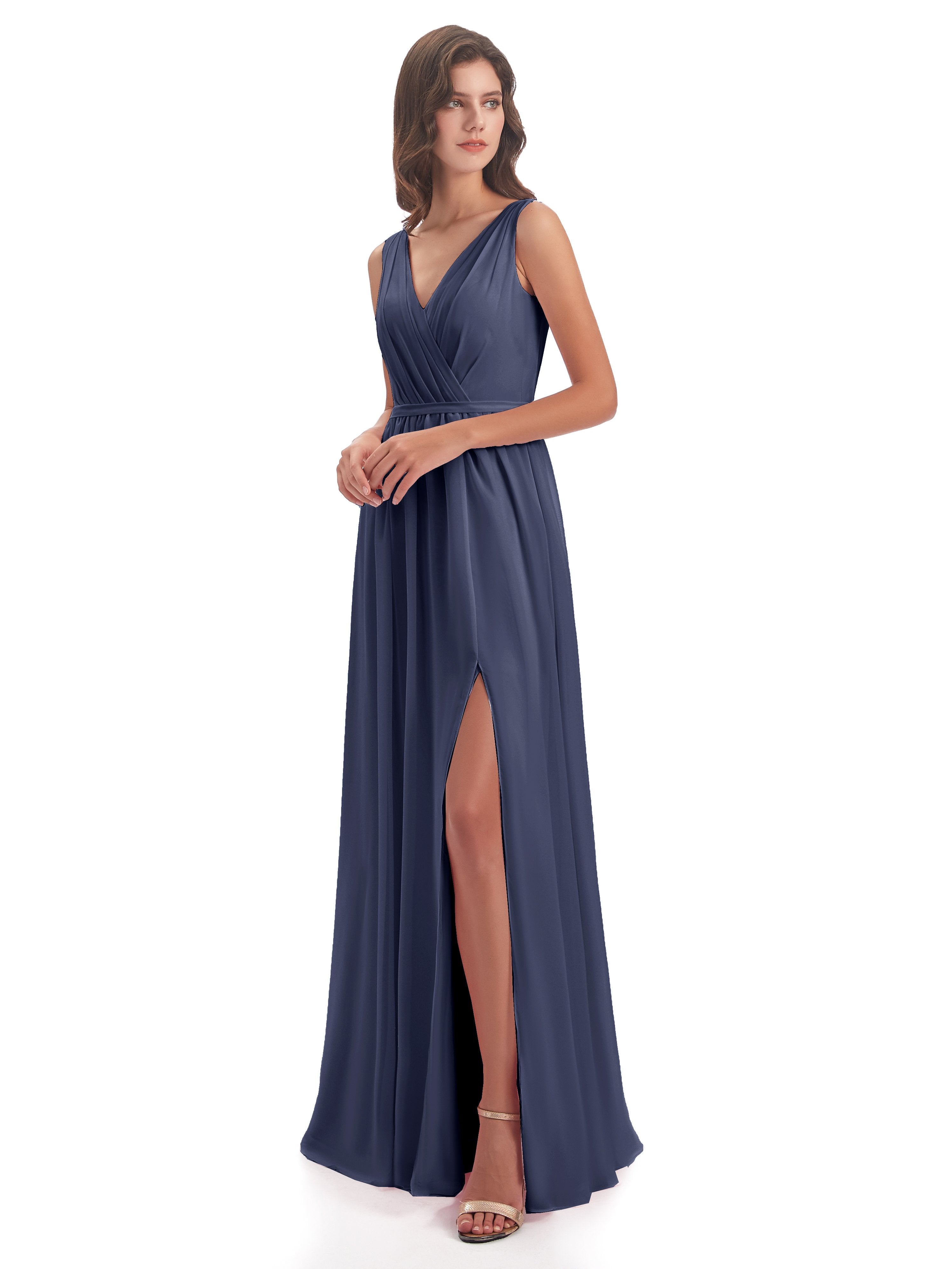 Sophia Sheath Floor Length V Neck Chiffon Bridesmaid Dresses