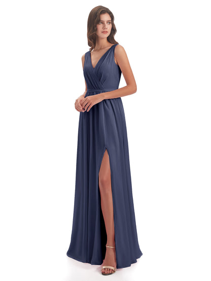 Sophia Sheath Floor Length V Neck Chiffon Bridesmaid Dresses