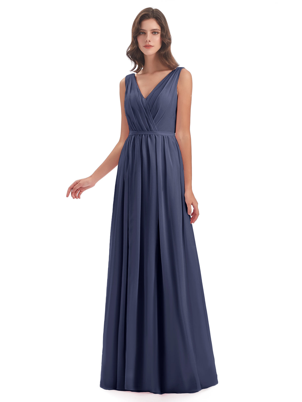 Sophia Sheath Floor Length V Neck Chiffon Bridesmaid Dresses