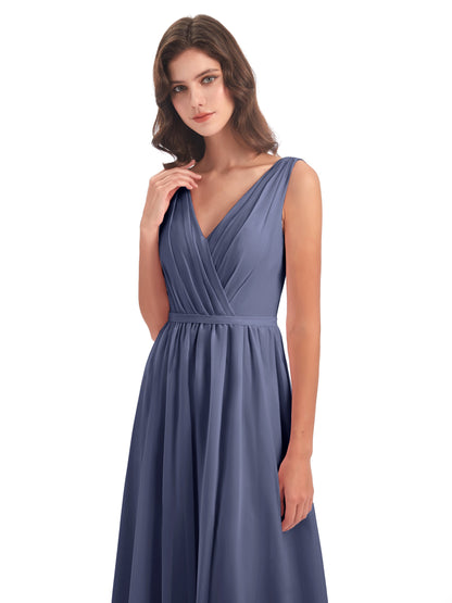 Sophia Sheath Floor Length V Neck Chiffon Bridesmaid Dresses