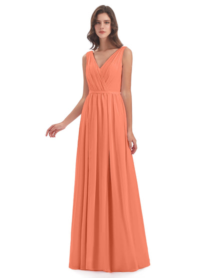 Sophia Sheath Floor Length V Neck Chiffon Bridesmaid Dresses