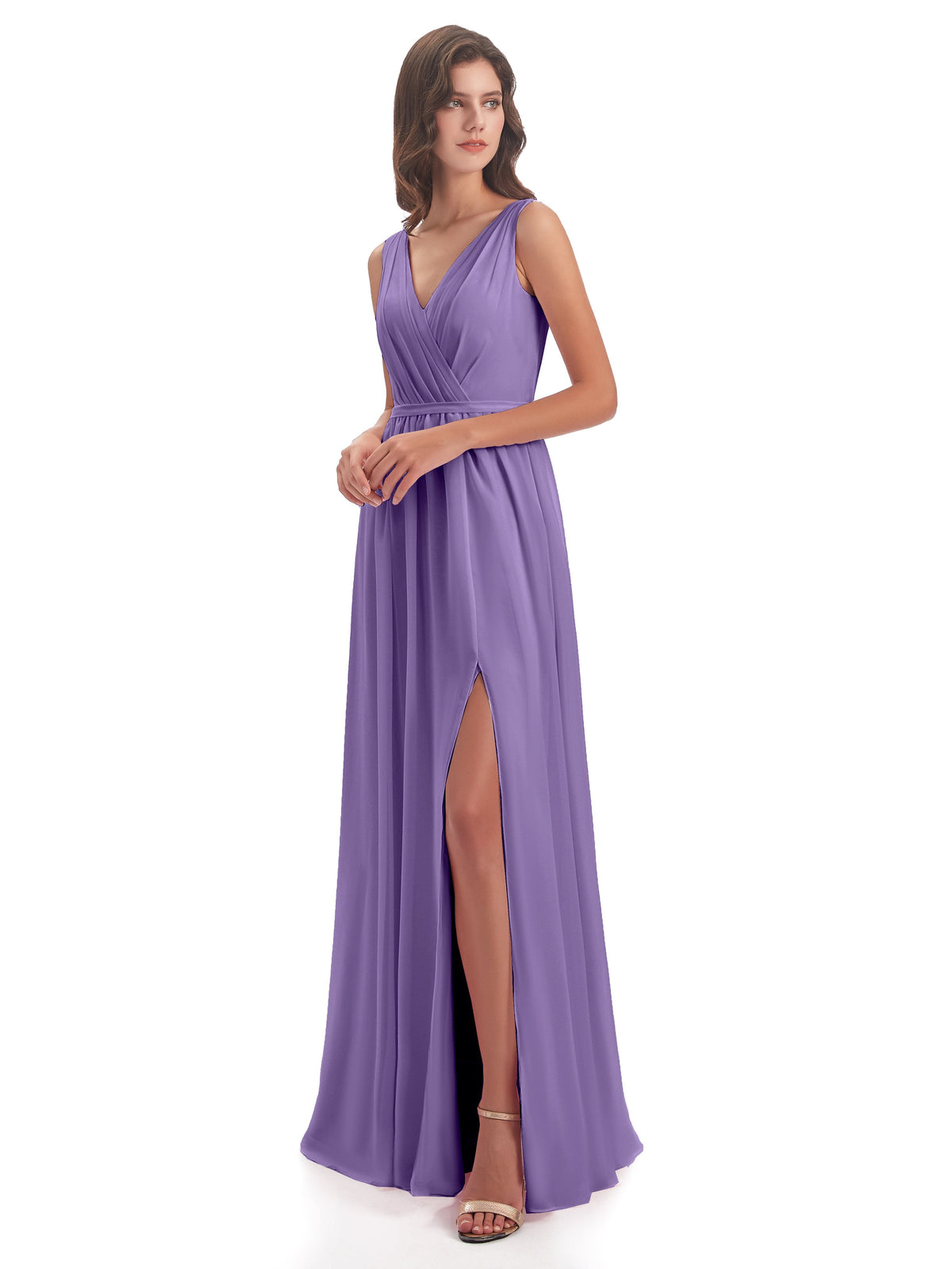 Sophia Sheath Floor Length V Neck Chiffon Bridesmaid Dresses