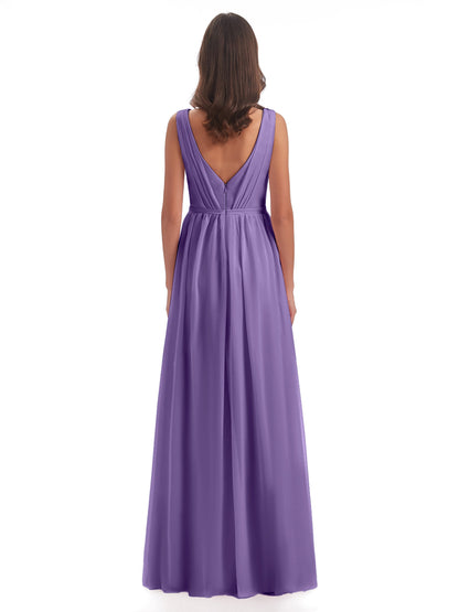 Sophia Sheath Floor Length V Neck Chiffon Bridesmaid Dresses