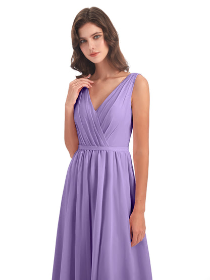 Sophia Sheath Floor Length V Neck Chiffon Bridesmaid Dresses