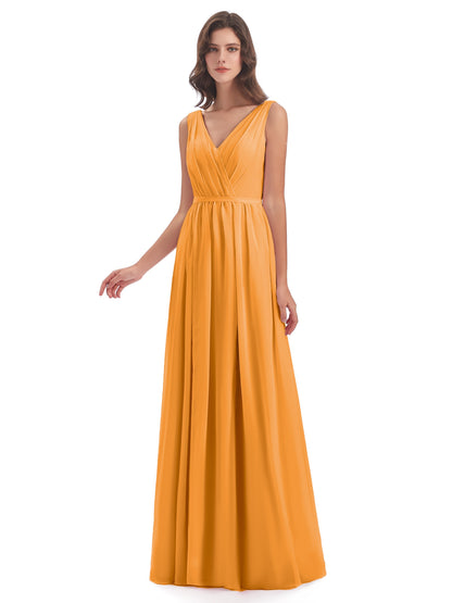 Sophia Sheath Floor Length V Neck Chiffon Bridesmaid Dresses
