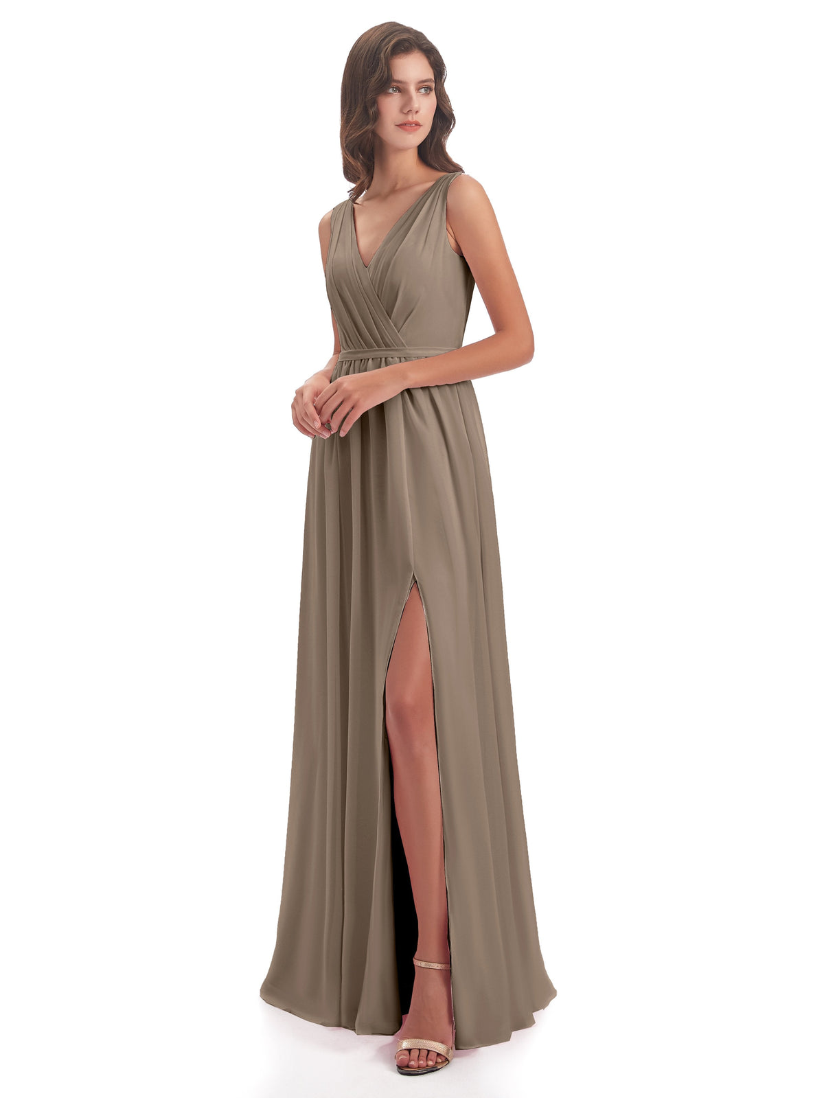 Sophia Sheath Floor Length V Neck Chiffon Bridesmaid Dresses