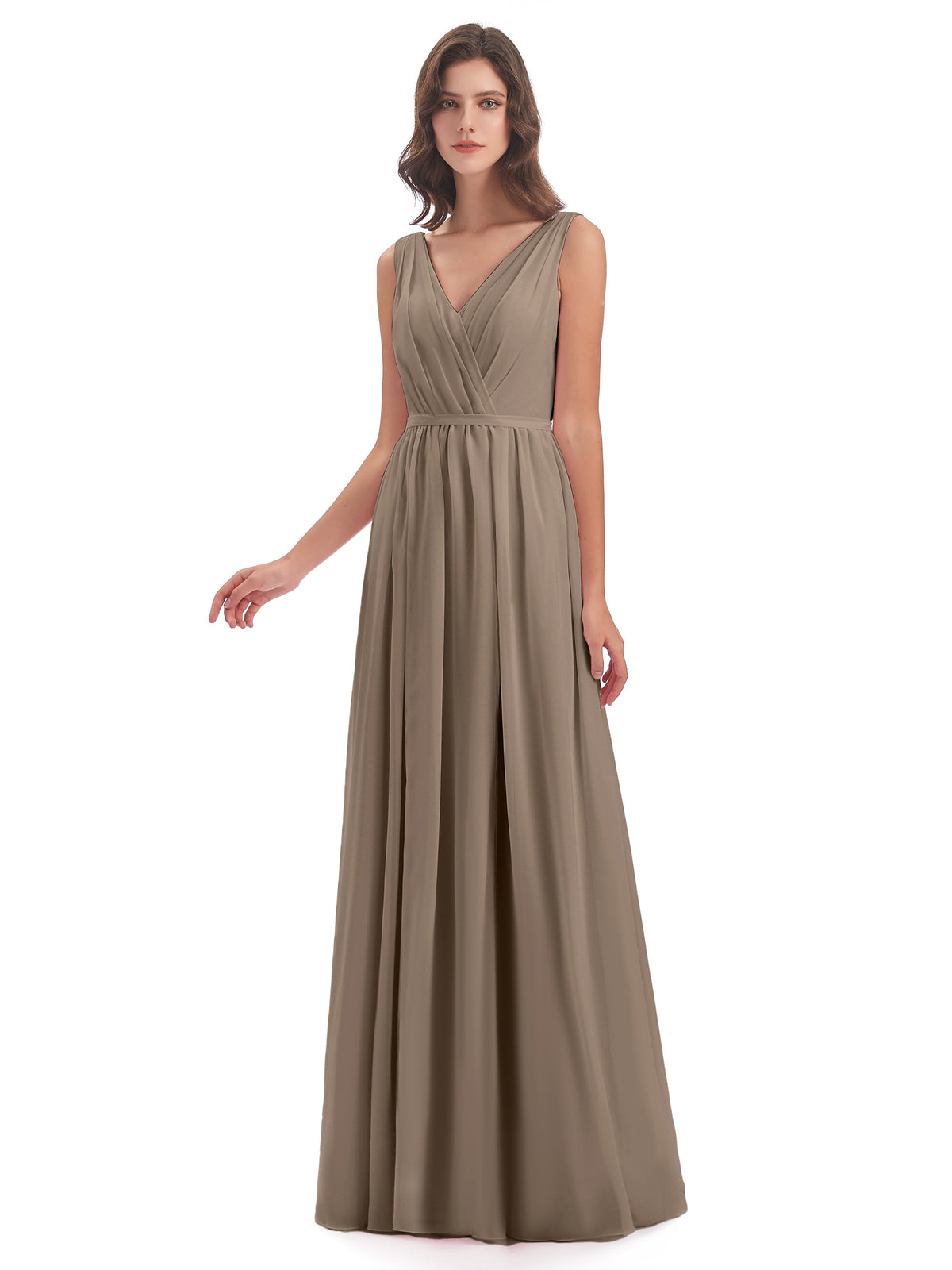 Sophia Sheath Floor Length V Neck Chiffon Bridesmaid Dresses
