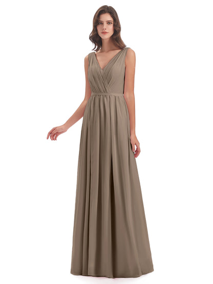 Sophia Sheath Floor Length V Neck Chiffon Bridesmaid Dresses