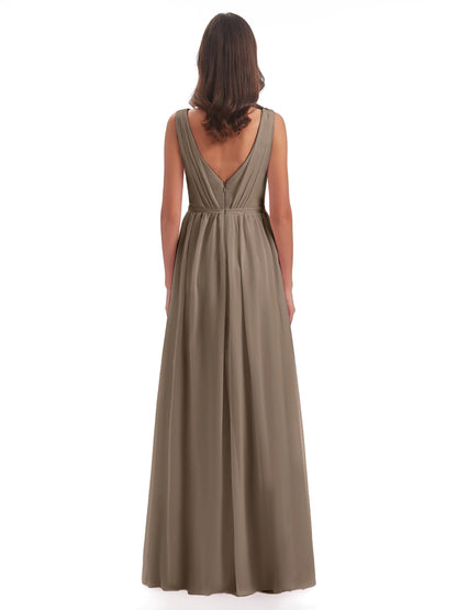 Sophia Sheath Floor Length V Neck Chiffon Bridesmaid Dresses