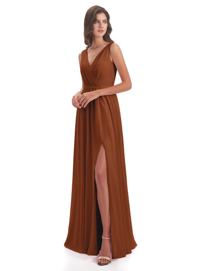 Sophia Sheath Floor Length V Neck Chiffon Bridesmaid Dresses