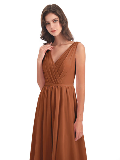 Sophia Sheath Floor Length V Neck Chiffon Bridesmaid Dresses