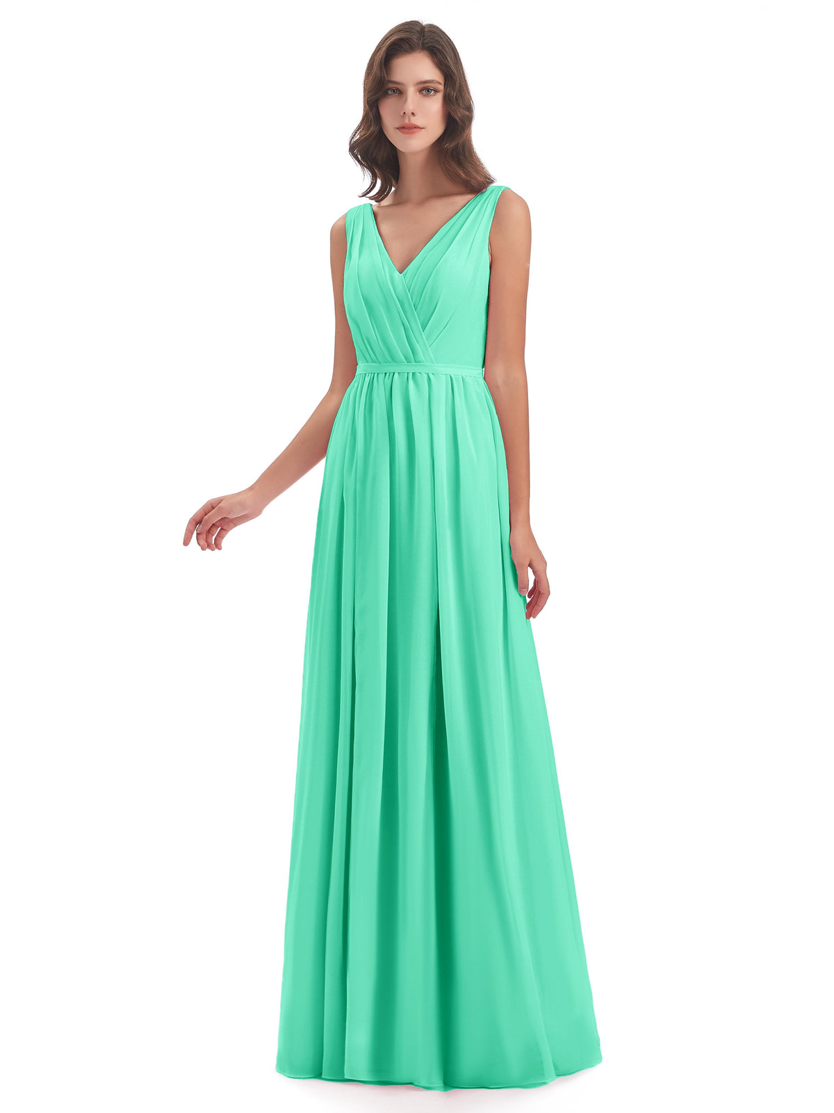 Sophia Sheath Floor Length V Neck Chiffon Bridesmaid Dresses