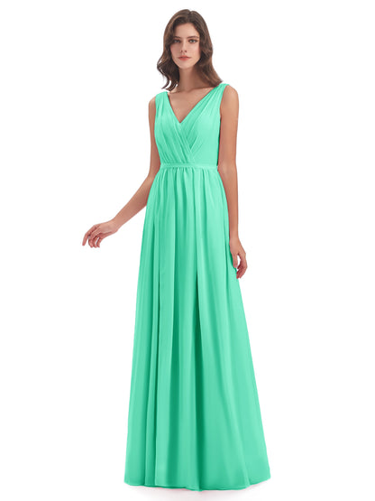 Sophia Sheath Floor Length V Neck Chiffon Bridesmaid Dresses