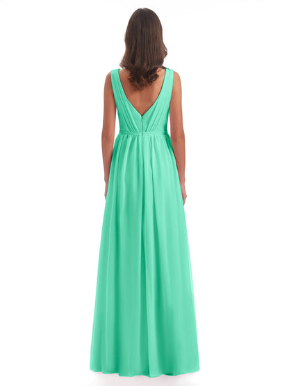 Sophia Sheath Floor Length V Neck Chiffon Bridesmaid Dresses