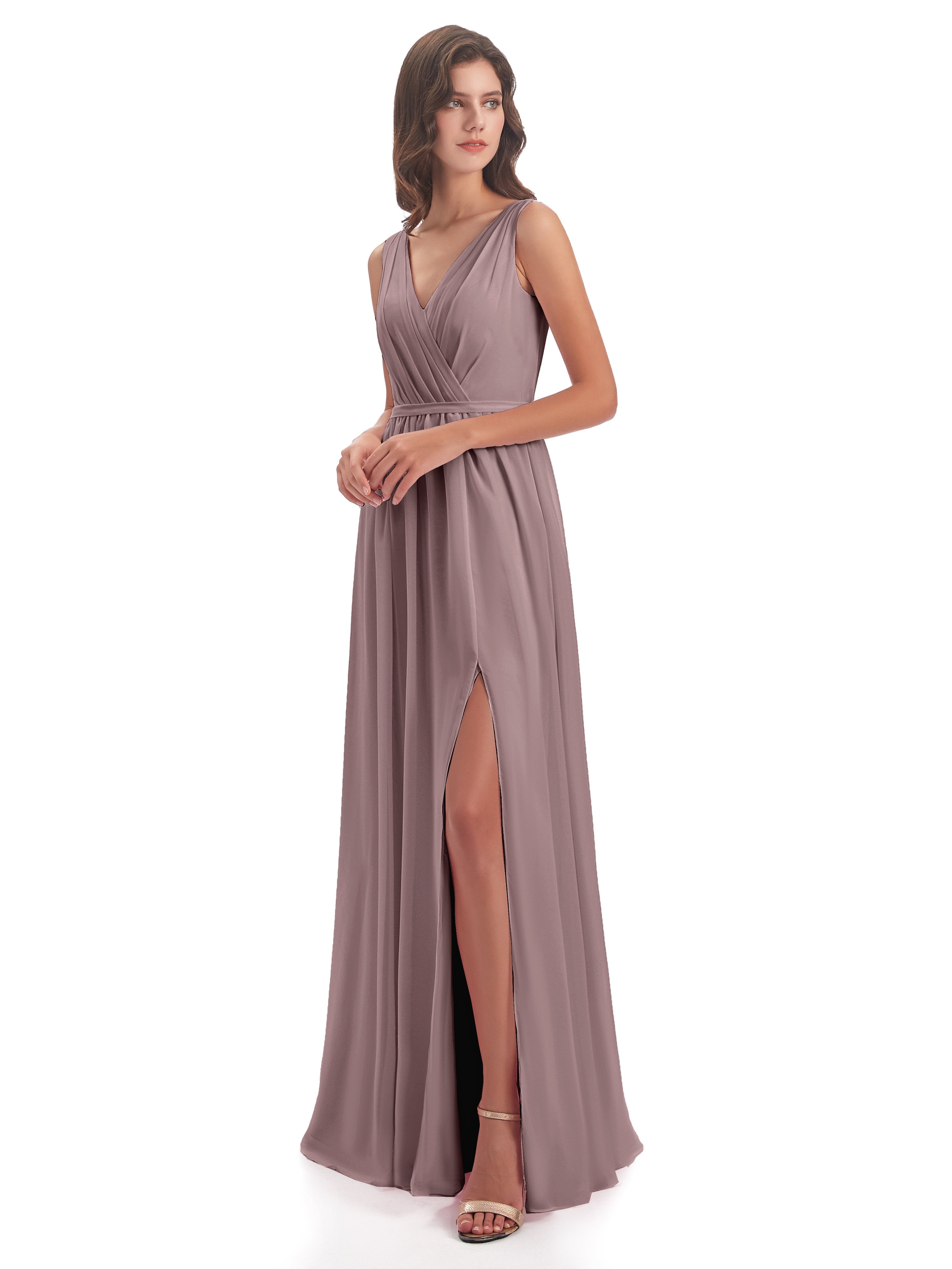 Sophia Sheath Floor Length V Neck Chiffon Bridesmaid Dresses