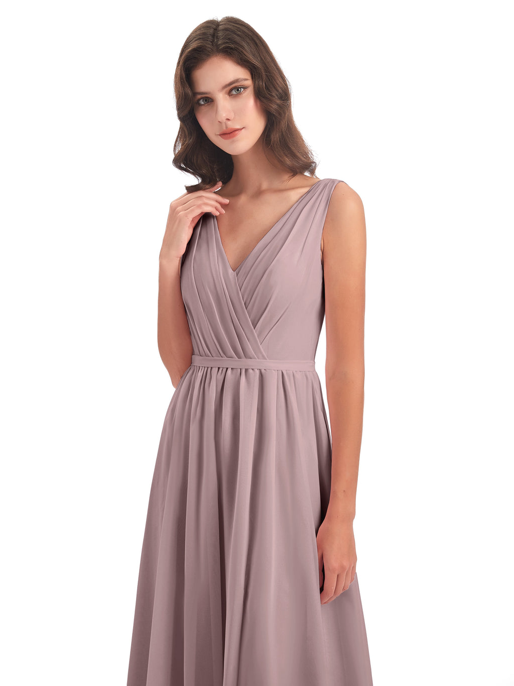 Sophia Sheath Floor Length V Neck Chiffon Bridesmaid Dresses