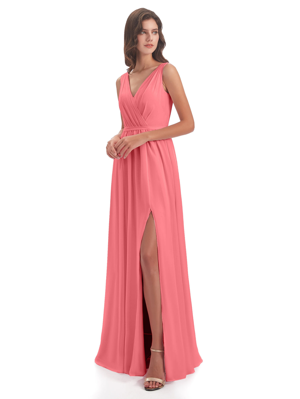 Sophia Sheath Floor Length V Neck Chiffon Bridesmaid Dresses