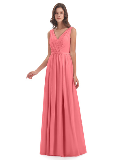 Sophia Sheath Floor Length V Neck Chiffon Bridesmaid Dresses