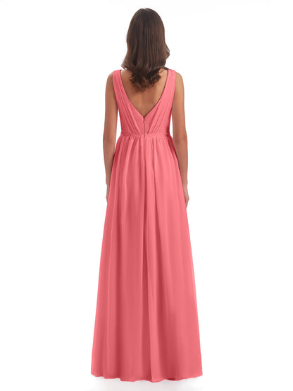Sophia Sheath Floor Length V Neck Chiffon Bridesmaid Dresses