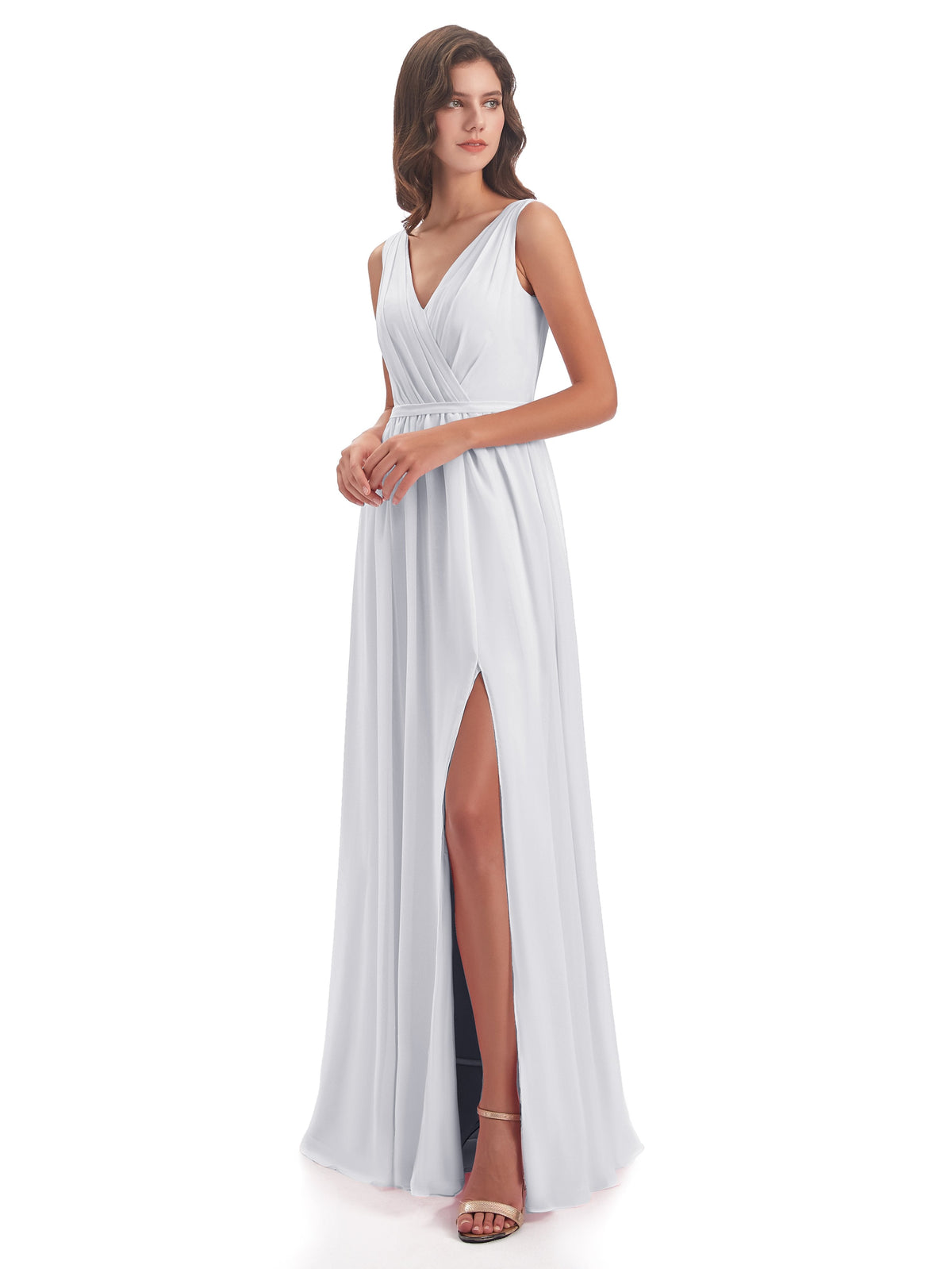 Sophia Sheath Floor Length V Neck Chiffon Bridesmaid Dresses