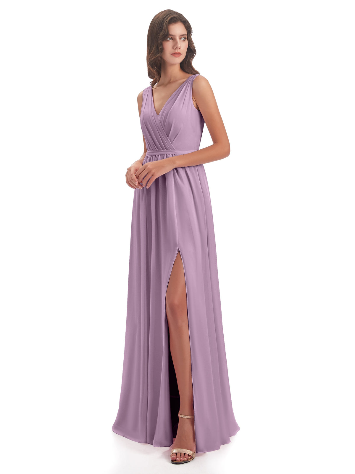 Sophia Sheath Floor Length V Neck Chiffon Bridesmaid Dresses