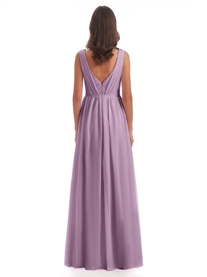 Sophia Sheath Floor Length V Neck Chiffon Bridesmaid Dresses