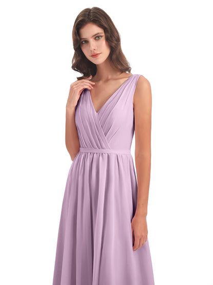 Sophia Sheath Floor Length V Neck Chiffon Bridesmaid Dresses