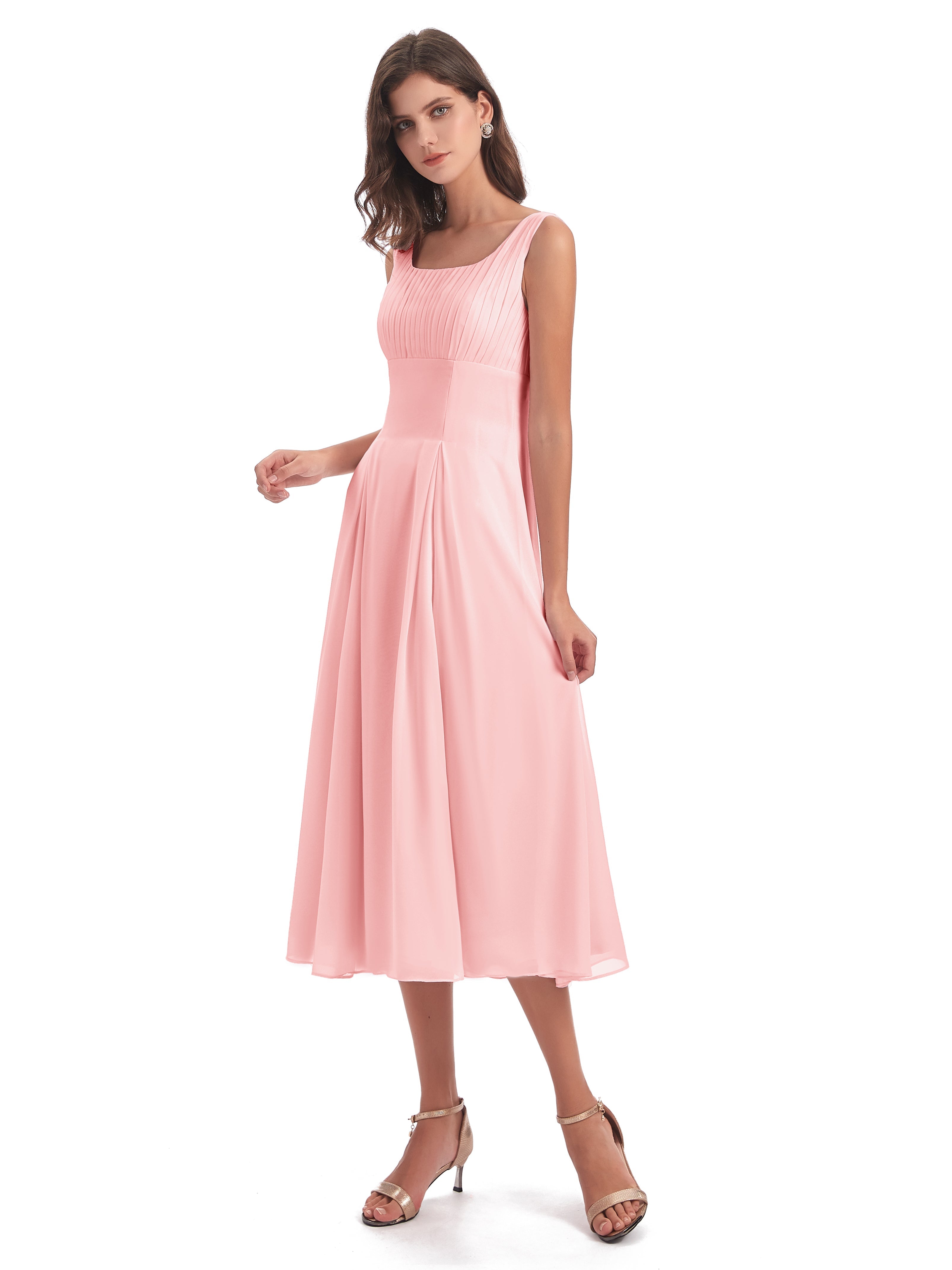 Spencer Tea Length Square Chiffon Bridesmaid Dresses