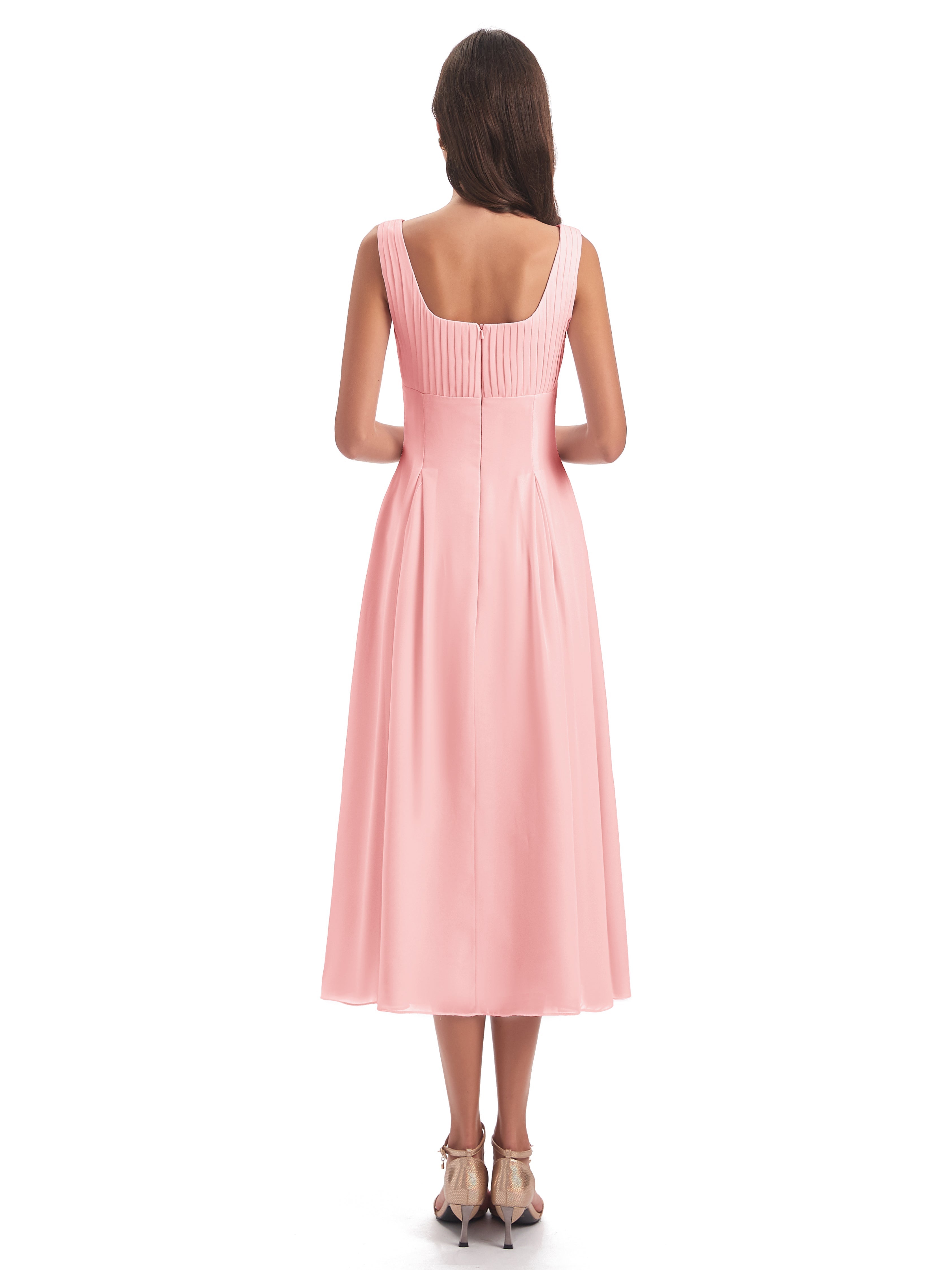 Spencer Tea Length Square Chiffon Bridesmaid Dresses