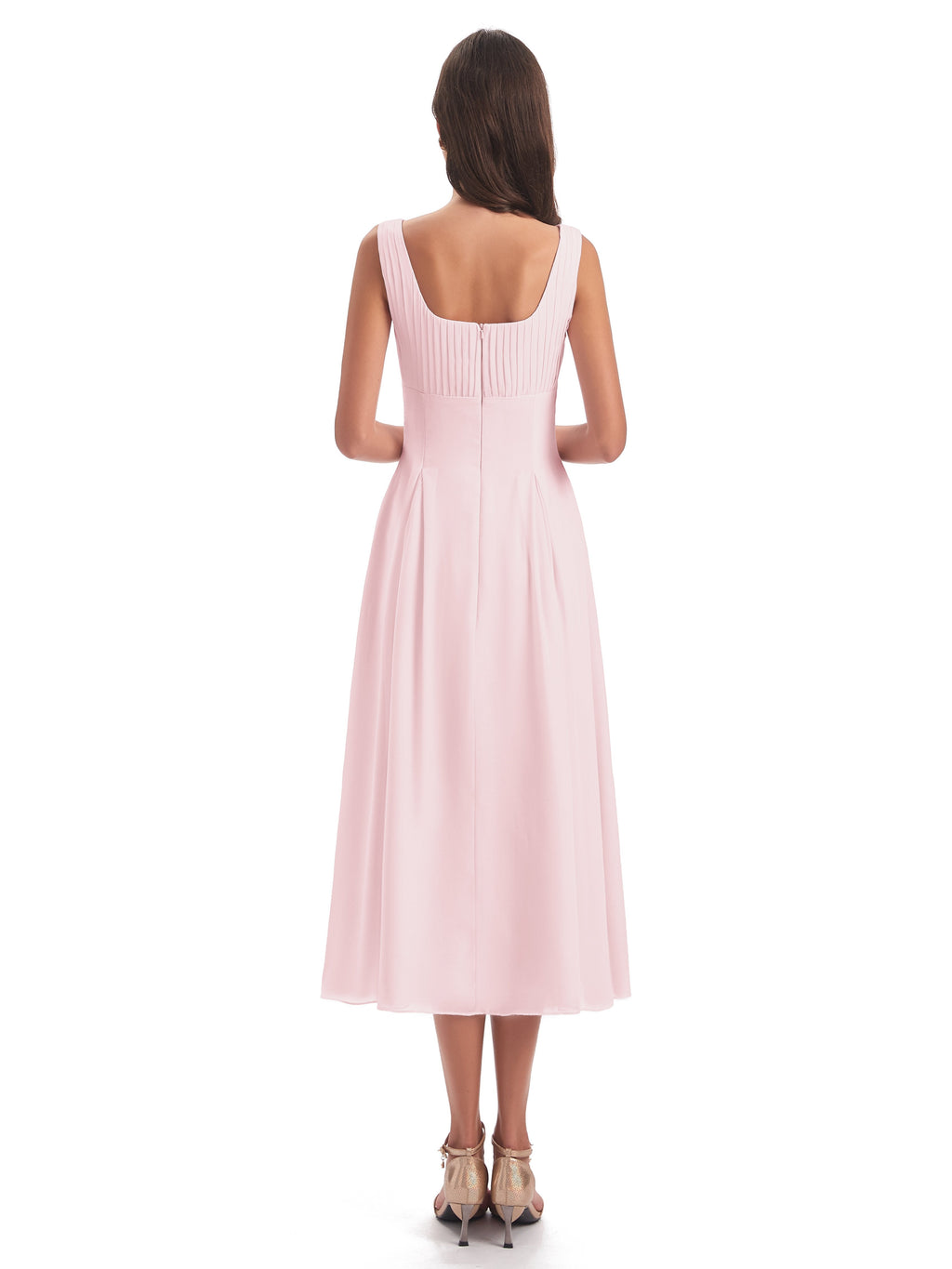 Spencer Tea Length Square Chiffon Bridesmaid Dresses