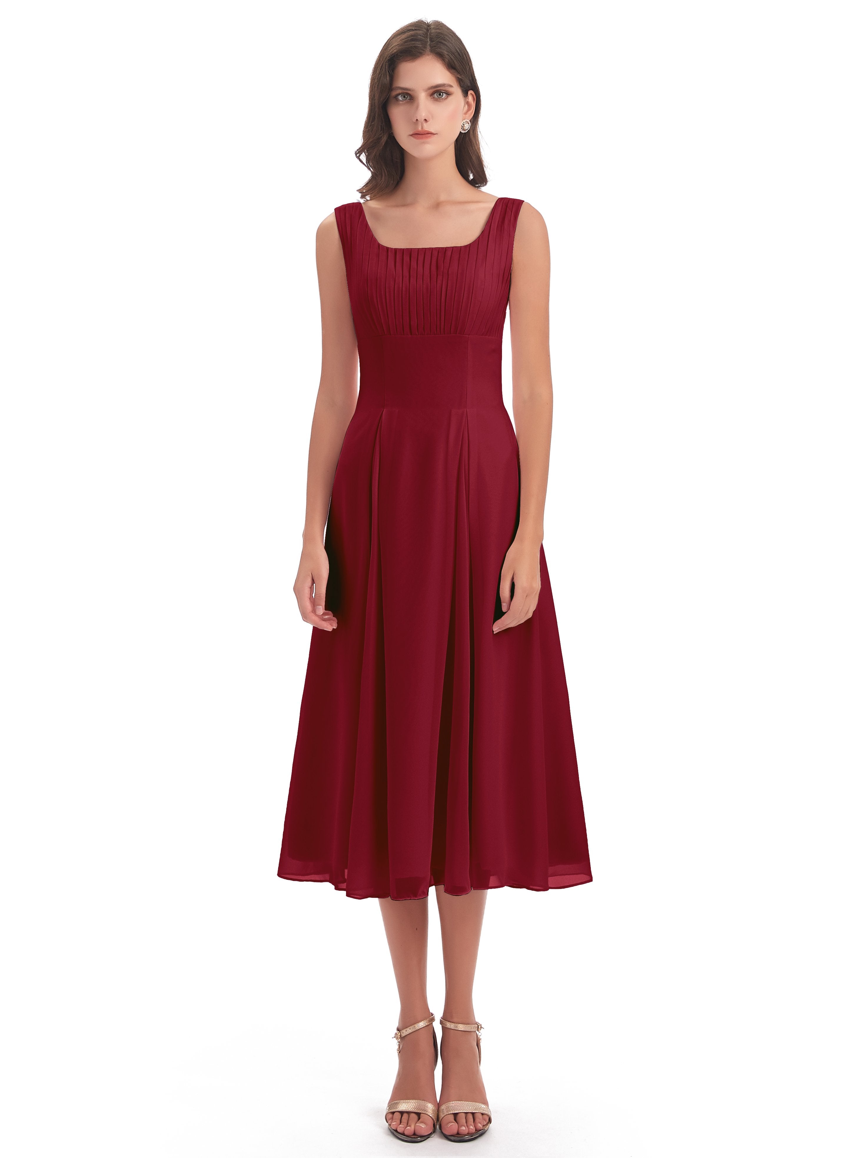 Spencer Tea Length Square Chiffon Bridesmaid Dresses