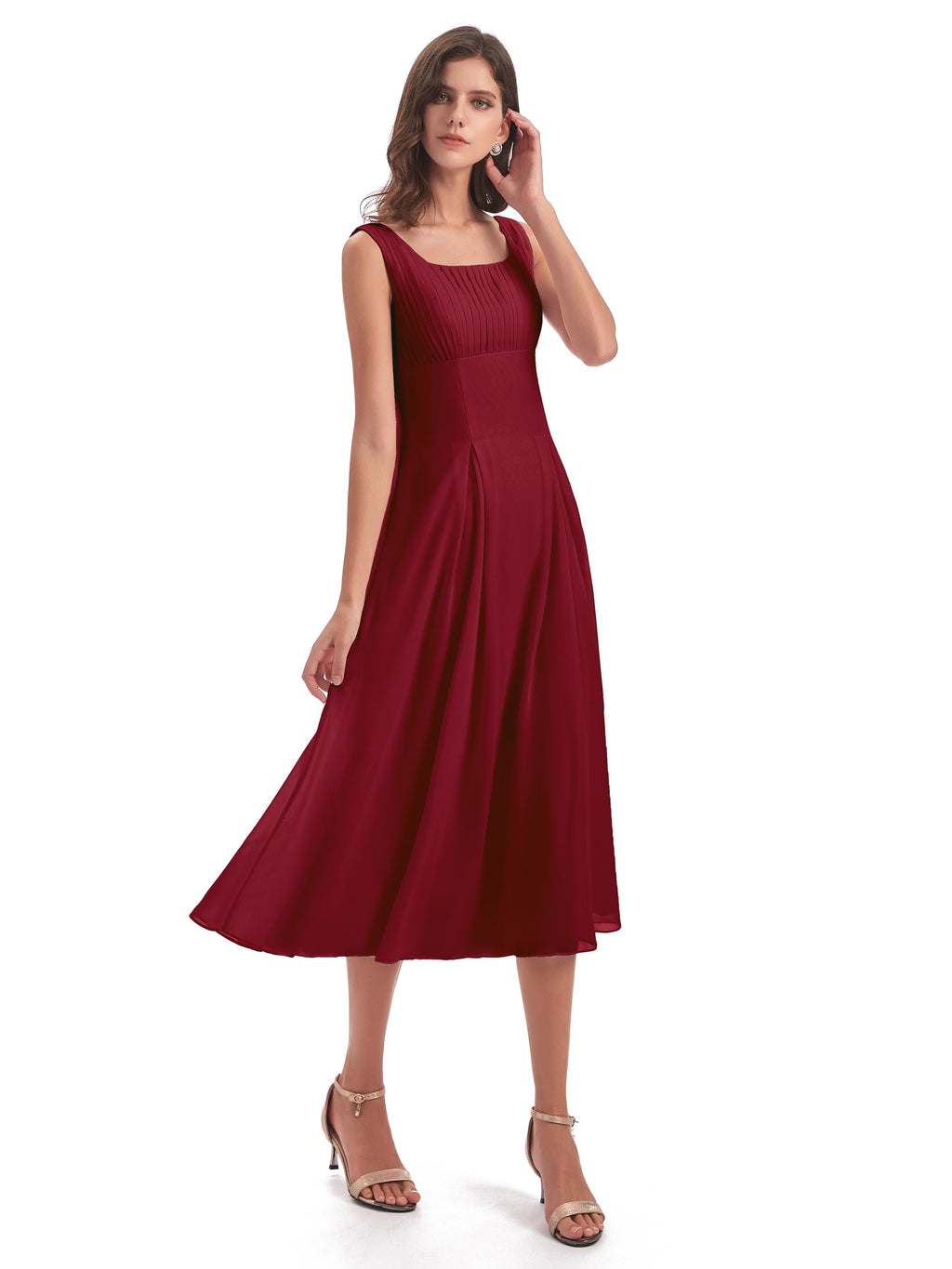 Spencer Tea Length Square Chiffon Bridesmaid Dresses