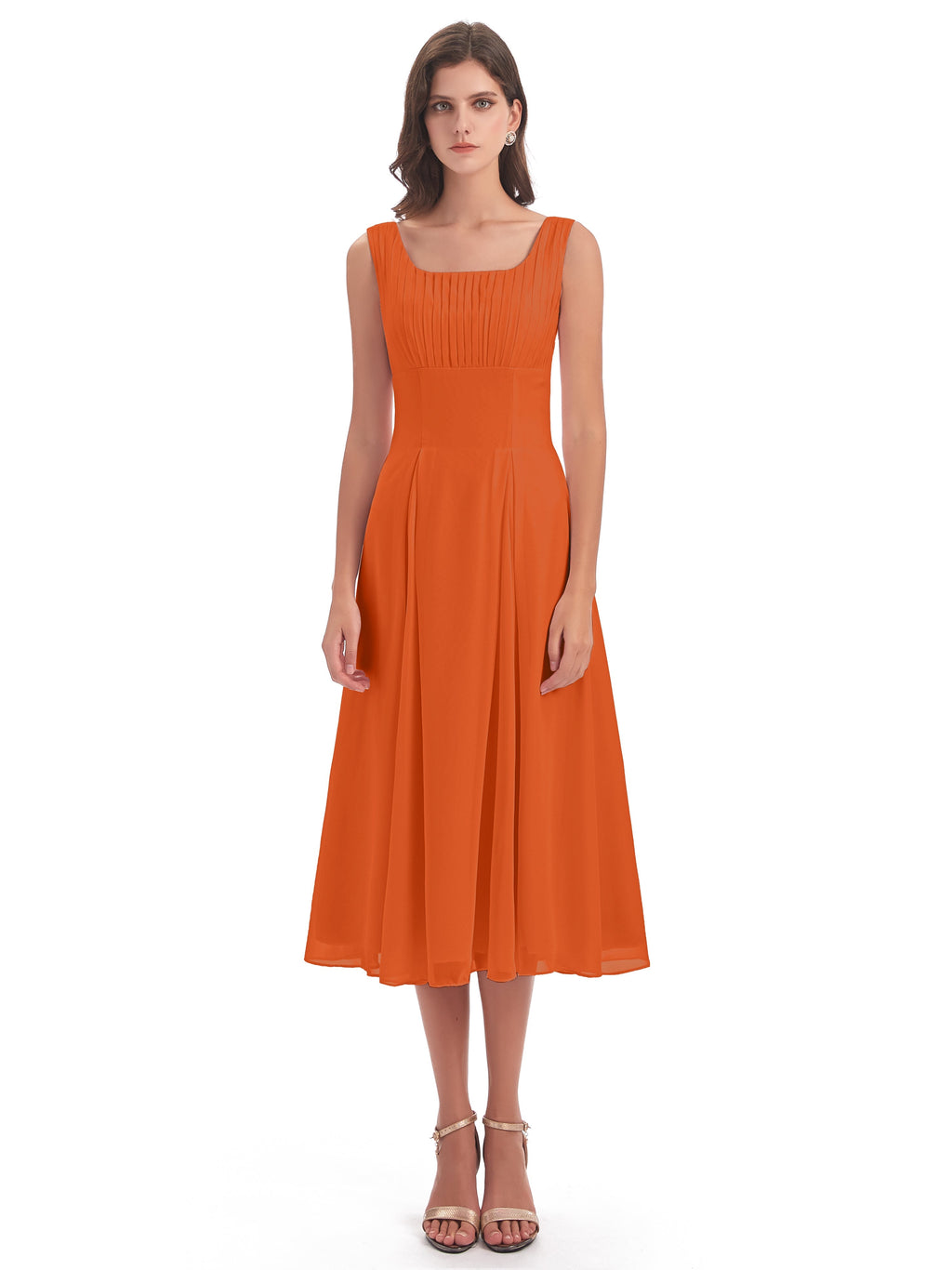 Spencer Tea Length Square Chiffon Bridesmaid Dresses
