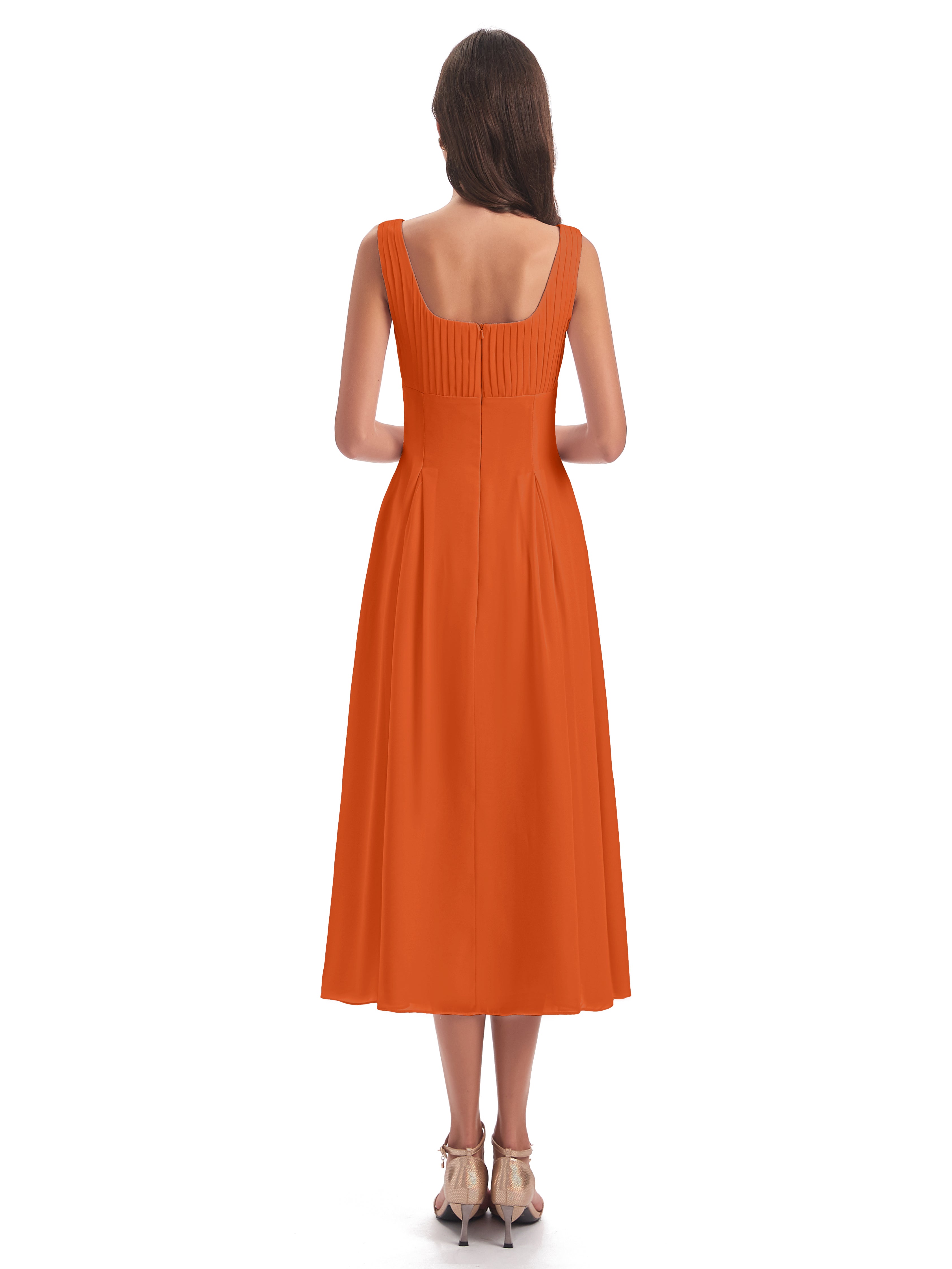 Spencer Tea Length Square Chiffon Bridesmaid Dresses