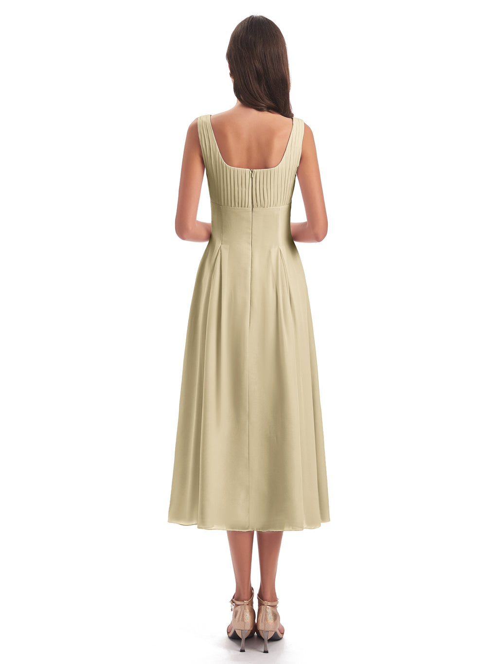 Spencer Tea Length Square Chiffon Bridesmaid Dresses